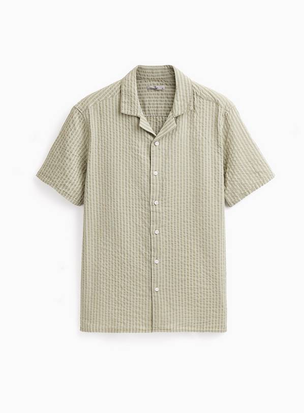 Light Green Stripe Print Seersucker Revere Neck Shirt S